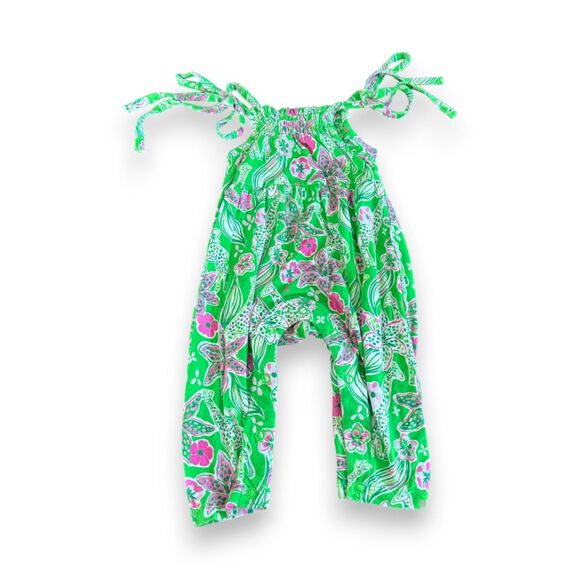 Gigi and Max Safari Bamboo Jumpsuit 0-6 Months Adjustable Bright Green & Pink - Picture 2 of 3